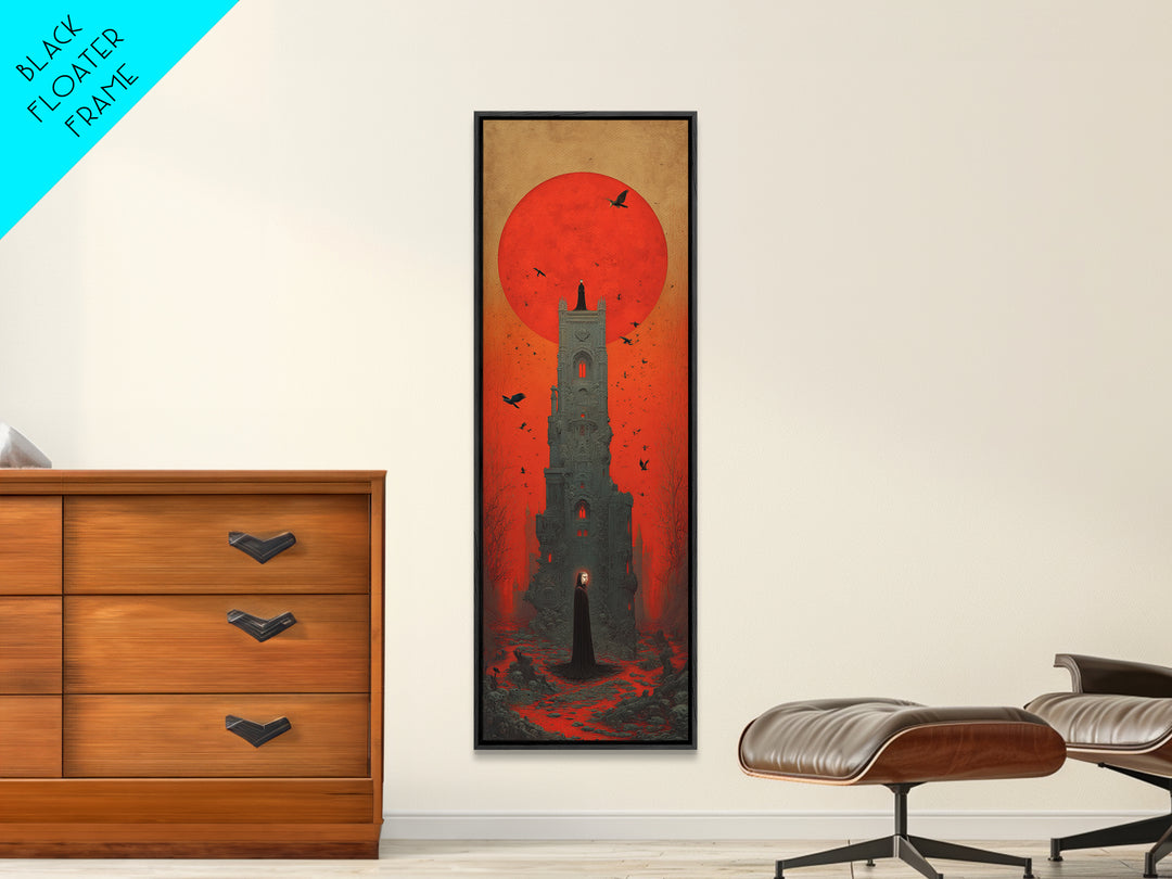 The Vampire Castle, Surreal Apocalyptic Art, Tall Narrow Wall Art, Dark Fantasy Wall Art, Canvas Print, Halloween Wall Art