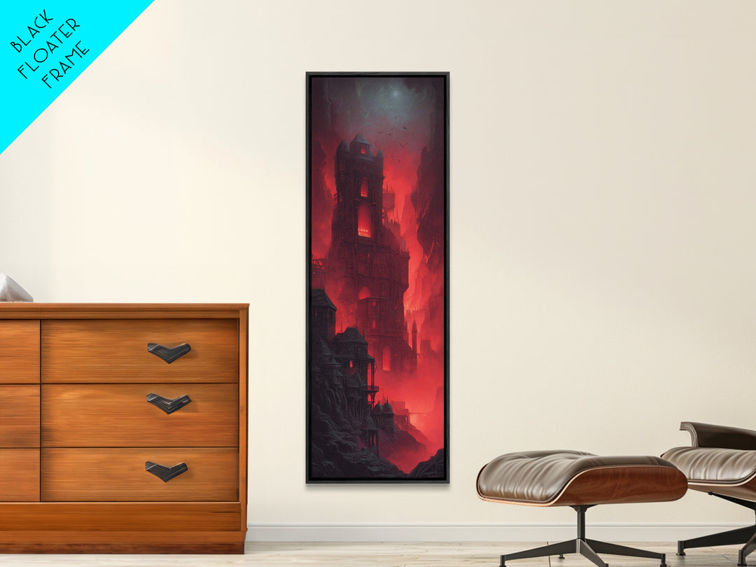 The Vampire Castle, Biomechanical Horror Art, Tall Narrow Wall Art, Gothic Horror Wall Art, Framed Canvas Print, Halloween Wall Art