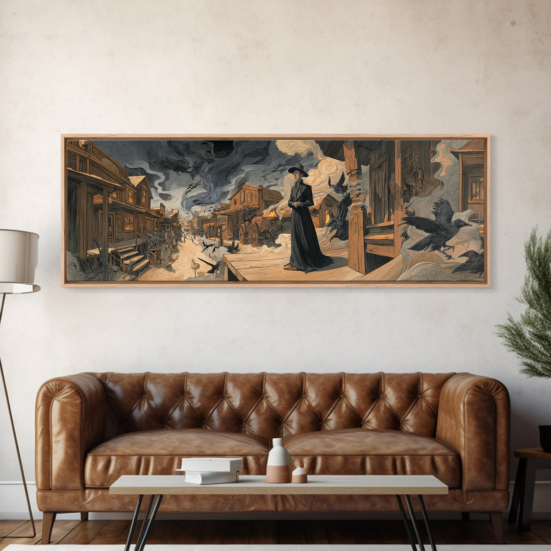 The Ghost Town Main Street, Dark Renaissance Art, Extra Wide Wall Art, Dark Fantasy Wall Art, Framed Canvas Print