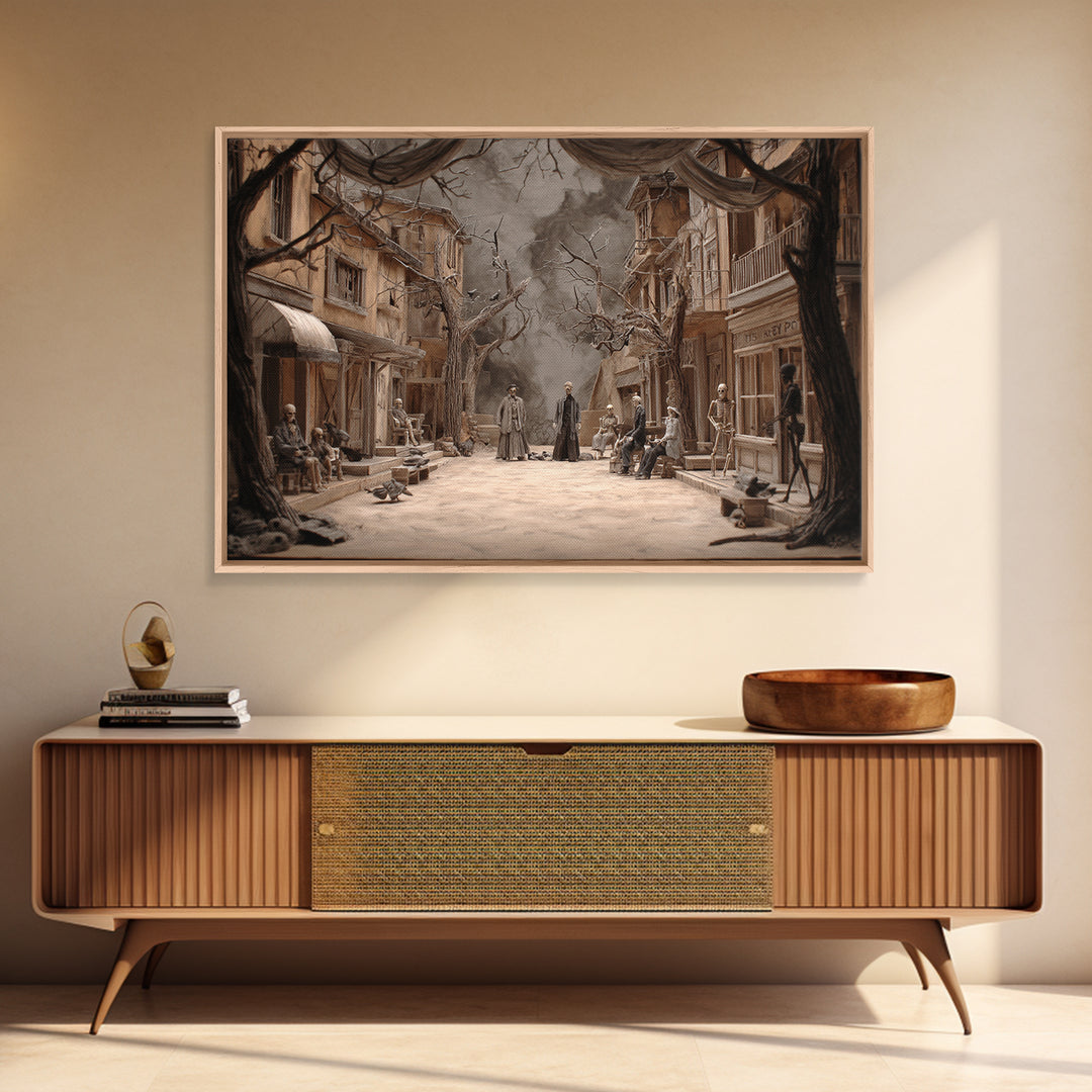 The Ghost Town Main Street, Danse Macabre Art, Landscape Wall Art, Macabre Wall Art, Canvas Print, Halloween Wall Art