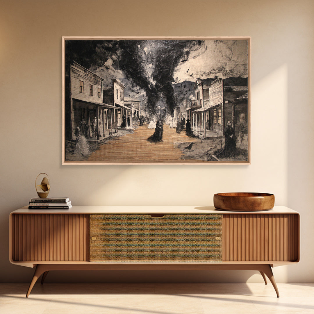 The Ghost Town Main Street, Dark Romantic Horror Art, Landscape Wall Art, Dark Fantasy Wall Art, Canvas Print, Halloween Wall Art