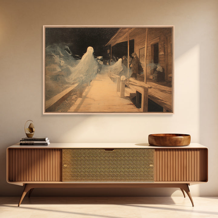 The Ghost Town Main Street, Symbolist Dream Art, Landscape Wall Art, Macabre Wall Art, Framed Canvas Print, Halloween Wall Art