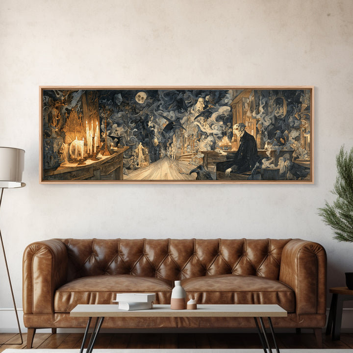 The Ghost Town Main Street, Ornate Symbolist Art, Extra Wide Wall Art, Gothic Horror Wall Art, Canvas Print, Halloween Wall Art
