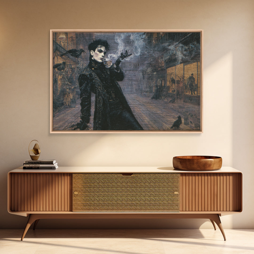 The Ghost Town Main Street, Dark Symbolist Art, Landscape Wall Art, Gothic Horror Wall Art, Framed Canvas Print