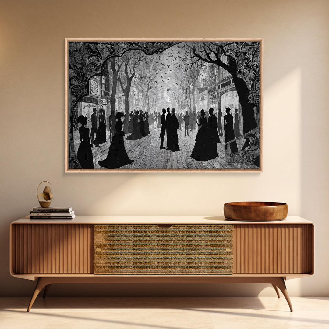 The Ghost Town Main Street, Decadent Line Art, Landscape Wall Art, Dark Fantasy Wall Art, Canvas Print, Halloween Wall Art