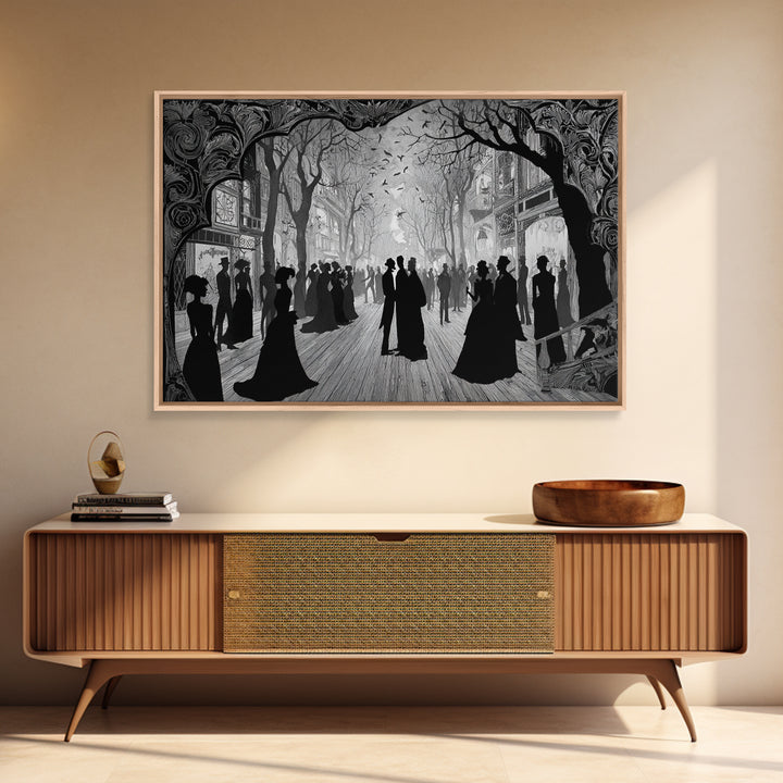 The Ghost Town Main Street, Decadent Line Art, Landscape Wall Art, Dark Fantasy Wall Art, Canvas Print, Halloween Wall Art