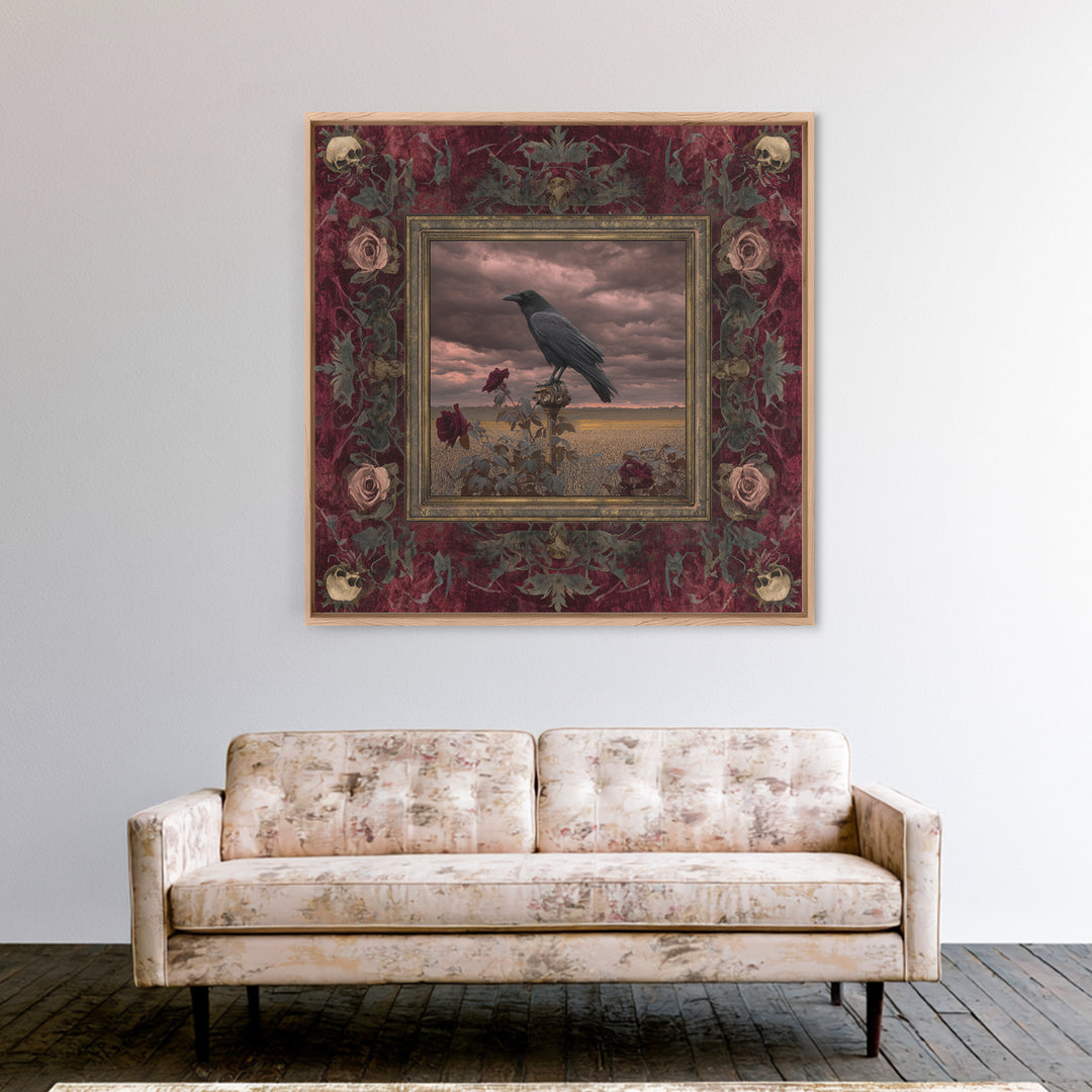 Storm Clouds over an Abandoned Field Canvas Print, Dark Art, Living Room Decor, Fine Art, Nocturne, Luxury Decor, DAR-1x1-14