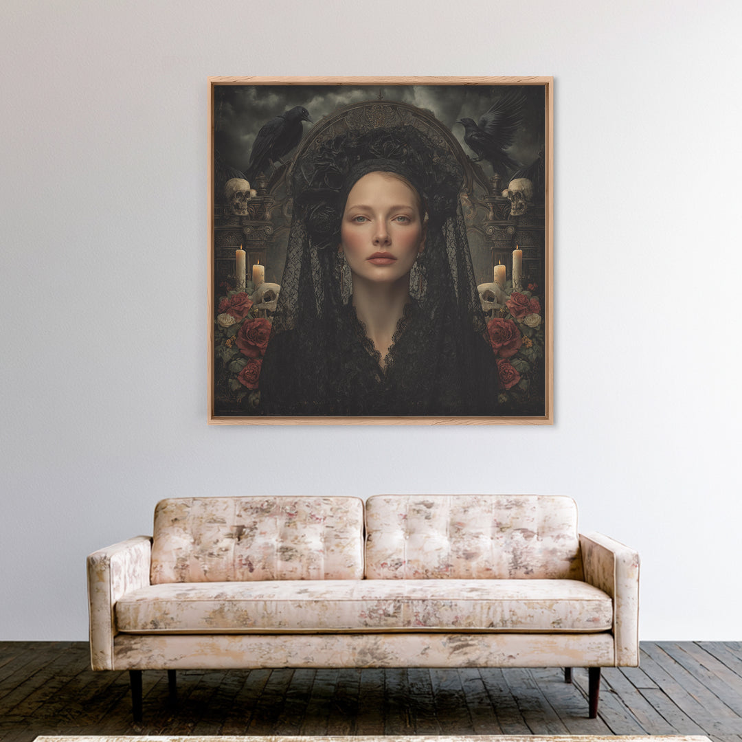 Gothic Woman Portrait Framed Canvas Print, Dark Art, Art Print, Living Room Decor, Fine Art, Nocturne, Halloween Art, DAR-1x1-28
