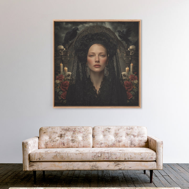 Gothic Woman Portrait Framed Canvas Print, Dark Art, Art Print, Living Room Decor, Fine Art, Nocturne, Halloween Art, DAR-1x1-28