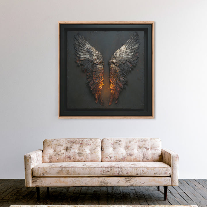 Dark Angel Wings Canvas Print, Dark Art, Moody Wall Art, Living Room Decor, Fine Art, Nocturne, Gallery Decor, Neutral Decor, DAR-1x1-31