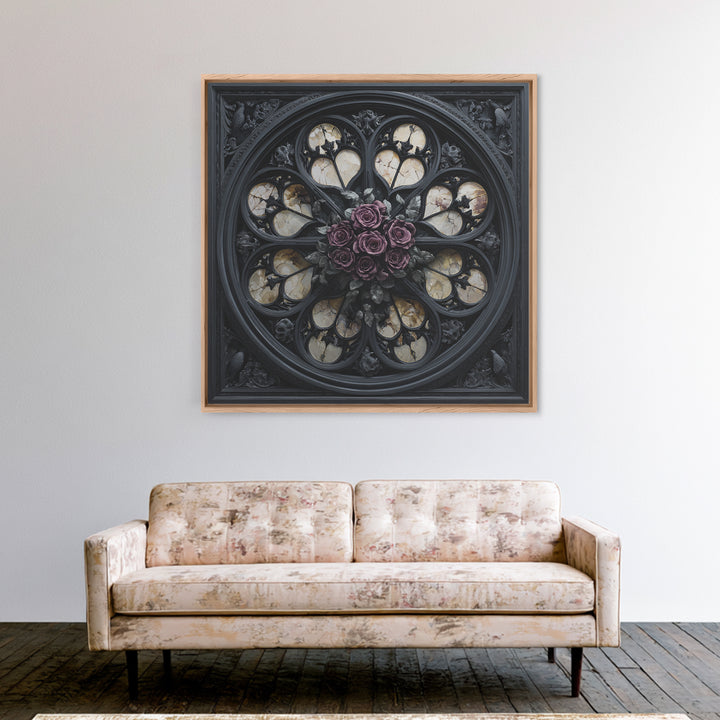 Gothic Cathedral Window Framed Canvas Print, Dark Art, Room Decor, Living Room Decor, Fine Art, Nocturne, Digital Art, DAR-1x1-40