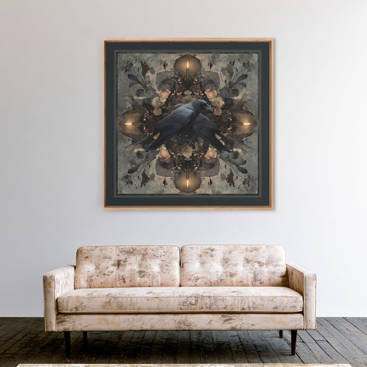 Silent Graveyard with Blue Moon Haze Framed Canvas Print, Dark Art, Halloween Decoration, Living Room Decor, Abstract Art, DAR-1x1-42