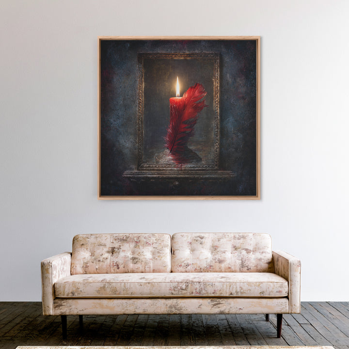 Candle Flame Reflecting Framed Canvas Print, Dark Art, Halloween Decoration, Living Room Decor, Abstract Art, Nocturne, DAR-1x1-72