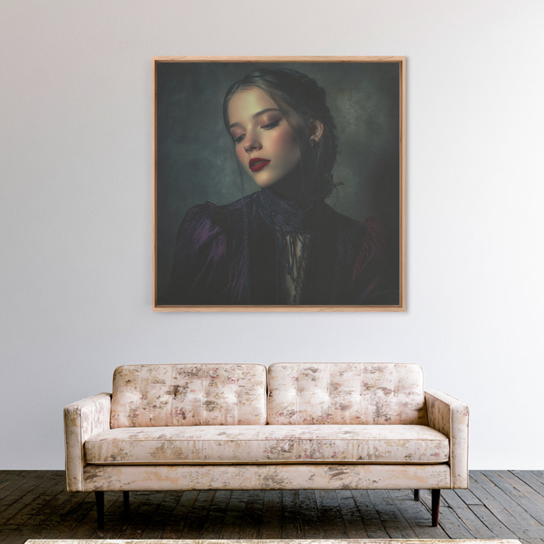 Vampire Inspired Portrait with Pale Dramatic Light Canvas Print, Dark Art, Minimalist Decor, Living Room Decor, Nocturne, DAR-1x1-85