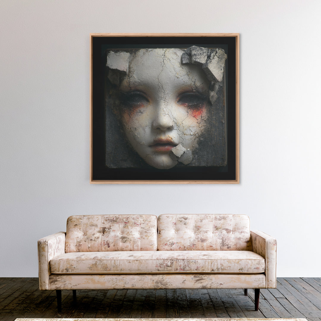 Cracked Porcelain Doll Portrait Canvas Print, Dark Art, Fine Art Print, Living Room Decor, Oil Painting, Nocturne, Wall Decor, DAR-1x1-95