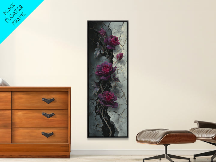 Black Roses Blooming from Cracked Stone Canvas Print, Dark Art, Gallery Decor, Living Room Decor, Fine Art, Nocturne, DAR-1x3-14