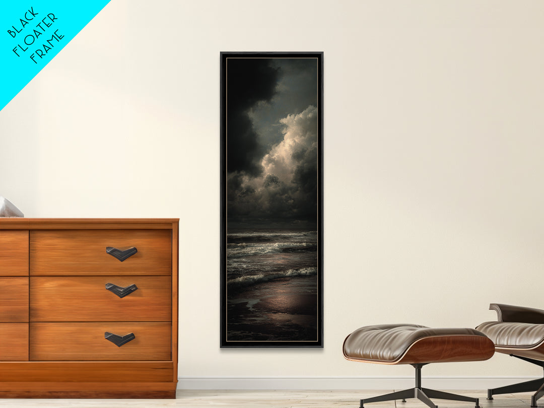 Stormy Sea under a Nearly Black Sky Canvas Print, Dark Art, Painting, Living Room Decor, Fine Art, Nocturne, Gothic Wall Art, DAR-1x3-65