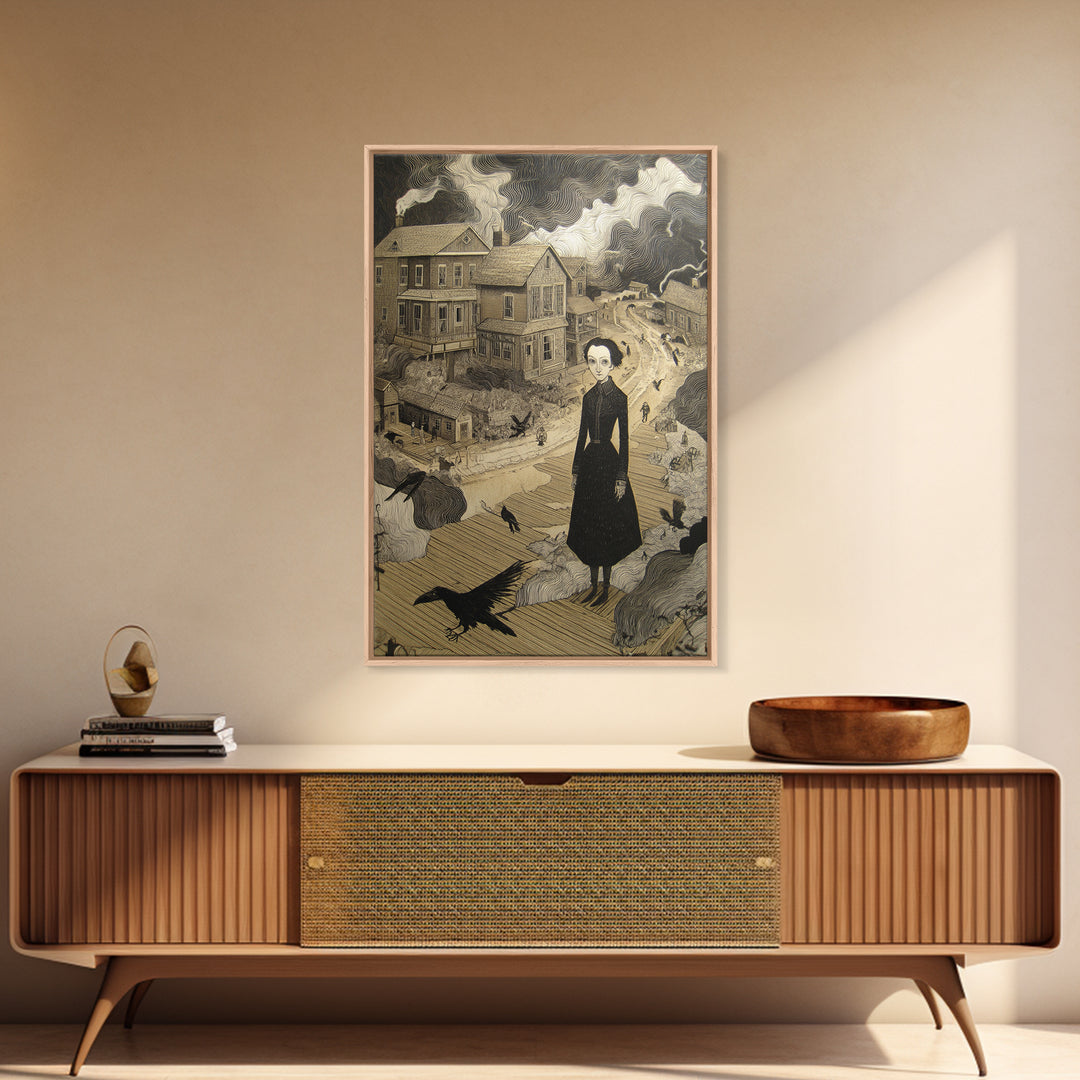 The Ghost Town Main Street, Victorian Macabre Art, Vertical Wall Art, Dark Halloween Decor, Canvas Print, Halloween Wall Art