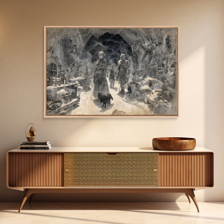The Ghost Town Main Street, Biomechanical Horror Art, Landscape Wall Art, Gothic Horror Wall Art, Framed Canvas Print, Halloween Wall Art