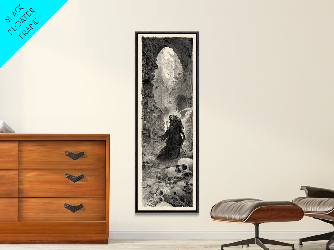 The Endless Catacombs, Gothic Engraving Art, Tall Narrow Wall Art, Dark Halloween Decor, Canvas Print, Halloween Wall Art