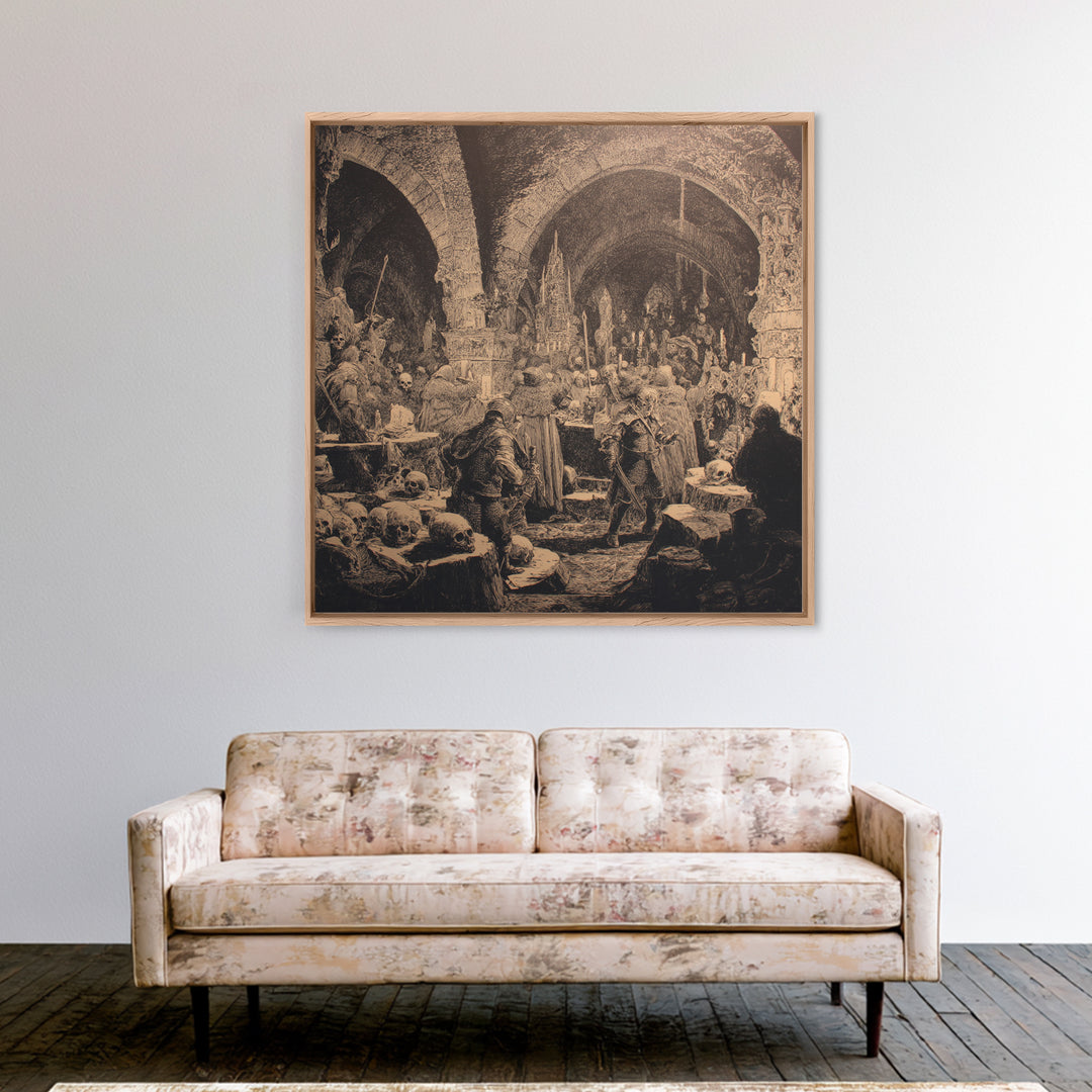 The Endless Catacombs, Renaissance Engraving Art, Square Wall Art, Dark Halloween Decor, Canvas Print, Halloween Wall Art