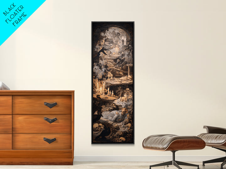 The Endless Catacombs, Gothic Nightmare Art, Tall Narrow Wall Art, Dark Halloween Decor, Framed Canvas Print, Halloween Wall Art