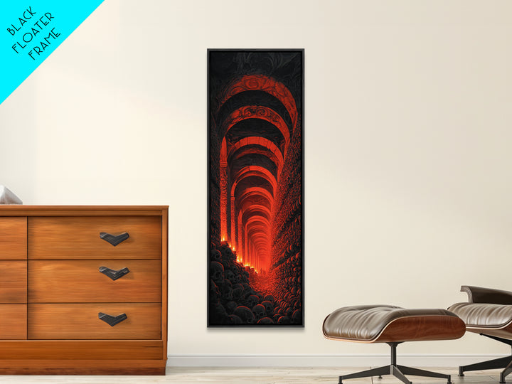 The Endless Catacombs, Visionary Gothic Art, Tall Narrow Wall Art, Dark Halloween Decor, Framed Canvas Print, Halloween Wall Art