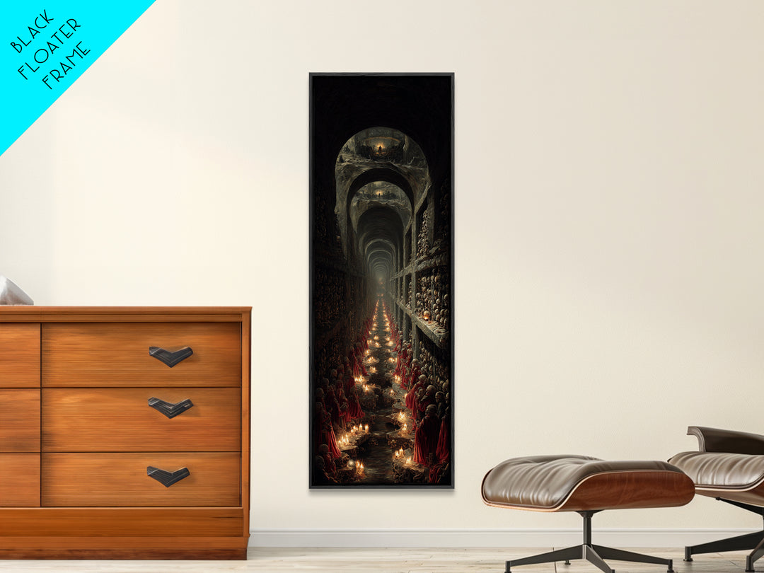 The Endless Catacombs, Architectural Etching Art, Tall Narrow Wall Art, Macabre Wall Art, Framed Canvas Print