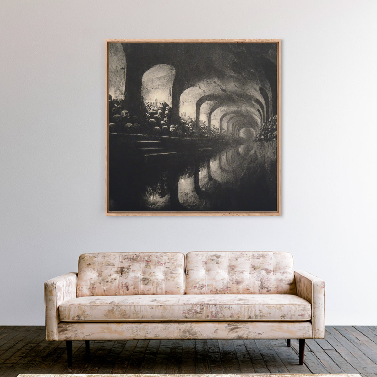 The Endless Catacombs, Symbolist Dream Art, Square Wall Art, Gothic Horror Wall Art, Framed Canvas Print, Halloween Wall Art