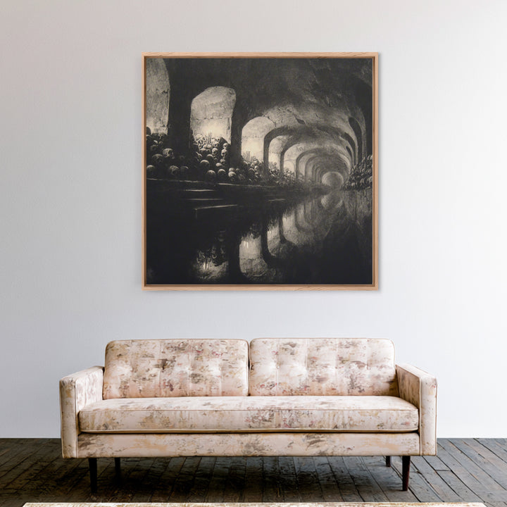 The Endless Catacombs, Symbolist Dream Art, Square Wall Art, Gothic Horror Wall Art, Framed Canvas Print, Halloween Wall Art