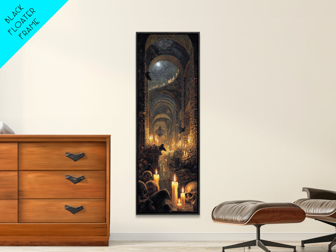 The Endless Catacombs, Ornate Symbolist Art, Tall Narrow Wall Art, Macabre Wall Art, Framed Canvas Print, Halloween Wall Art