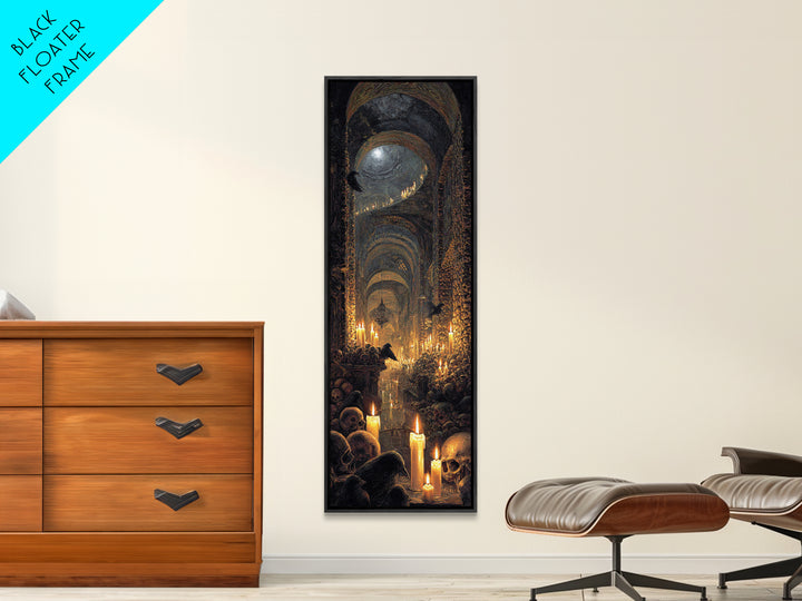 The Endless Catacombs, Ornate Symbolist Art, Tall Narrow Wall Art, Macabre Wall Art, Framed Canvas Print, Halloween Wall Art