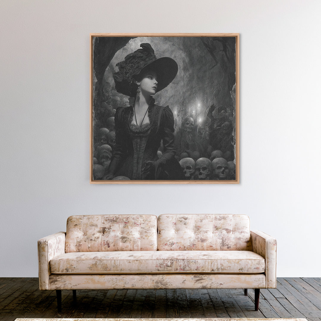 The Endless Catacombs, Decadent Gothic Art, Square Wall Art, Dark Halloween Decor, Framed Canvas Print, Halloween Wall Art