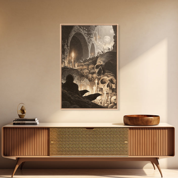 The Endless Catacombs, Symbolist Etching Art, Vertical Wall Art, Dark Halloween Decor, Canvas Print, Halloween Wall Art