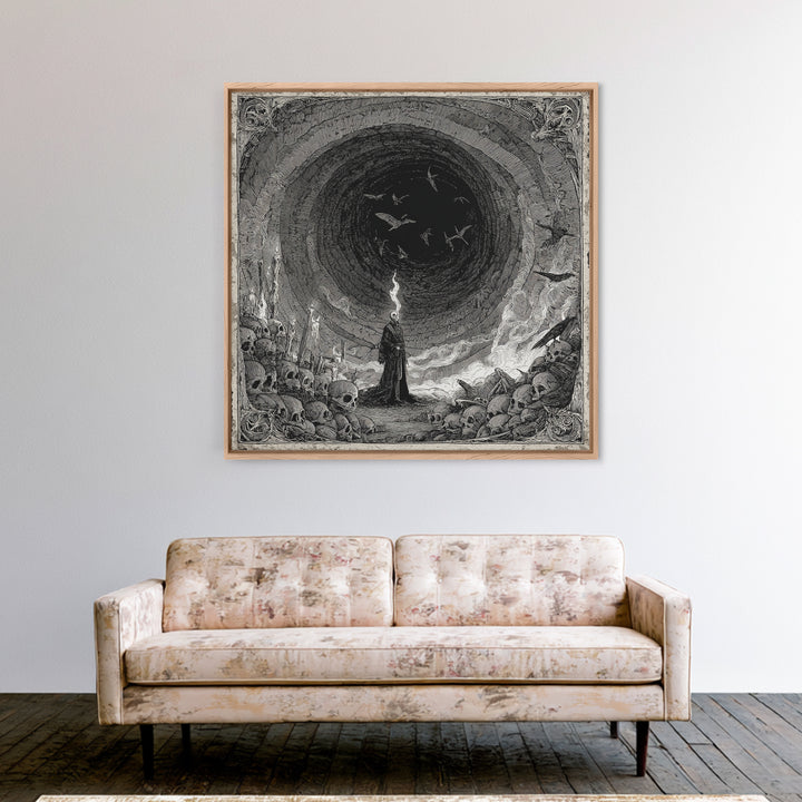 The Endless Catacombs, Expressionist Nightmare Art, Square Wall Art, Dark Fantasy Wall Art, Framed Canvas Print, Halloween Wall Art