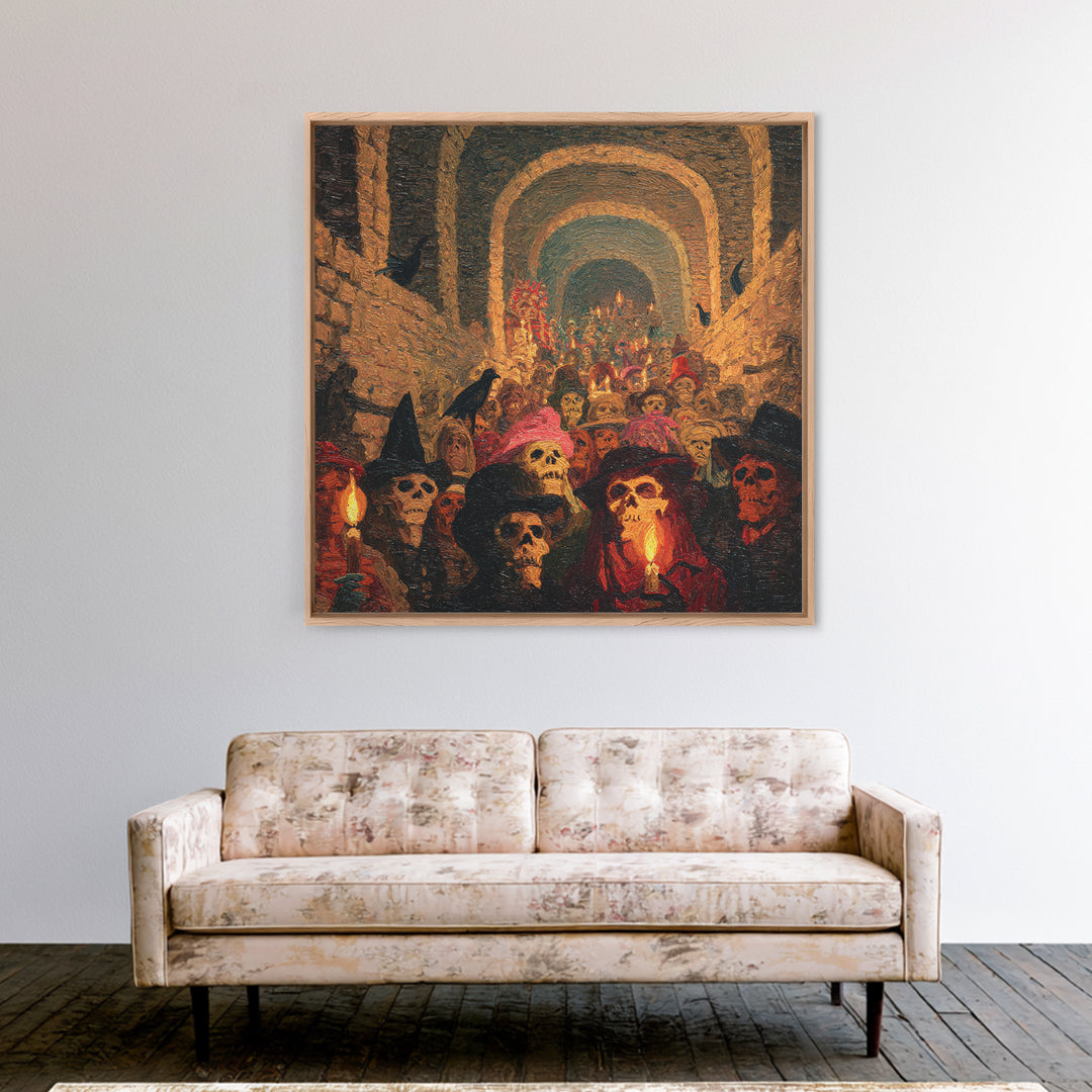 The Endless Catacombs, Grotesque Carnival Art, Square Wall Art, Macabre Wall Art, Framed Canvas Print, Halloween Wall Art