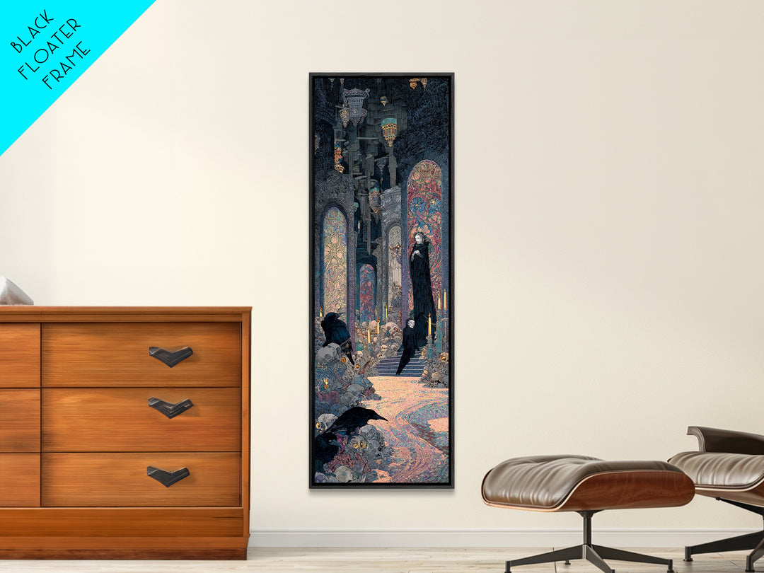 The Endless Catacombs, Stained Glass Gothic Art, Tall Narrow Wall Art, Dark Halloween Decor, Canvas Print, Halloween Wall Art
