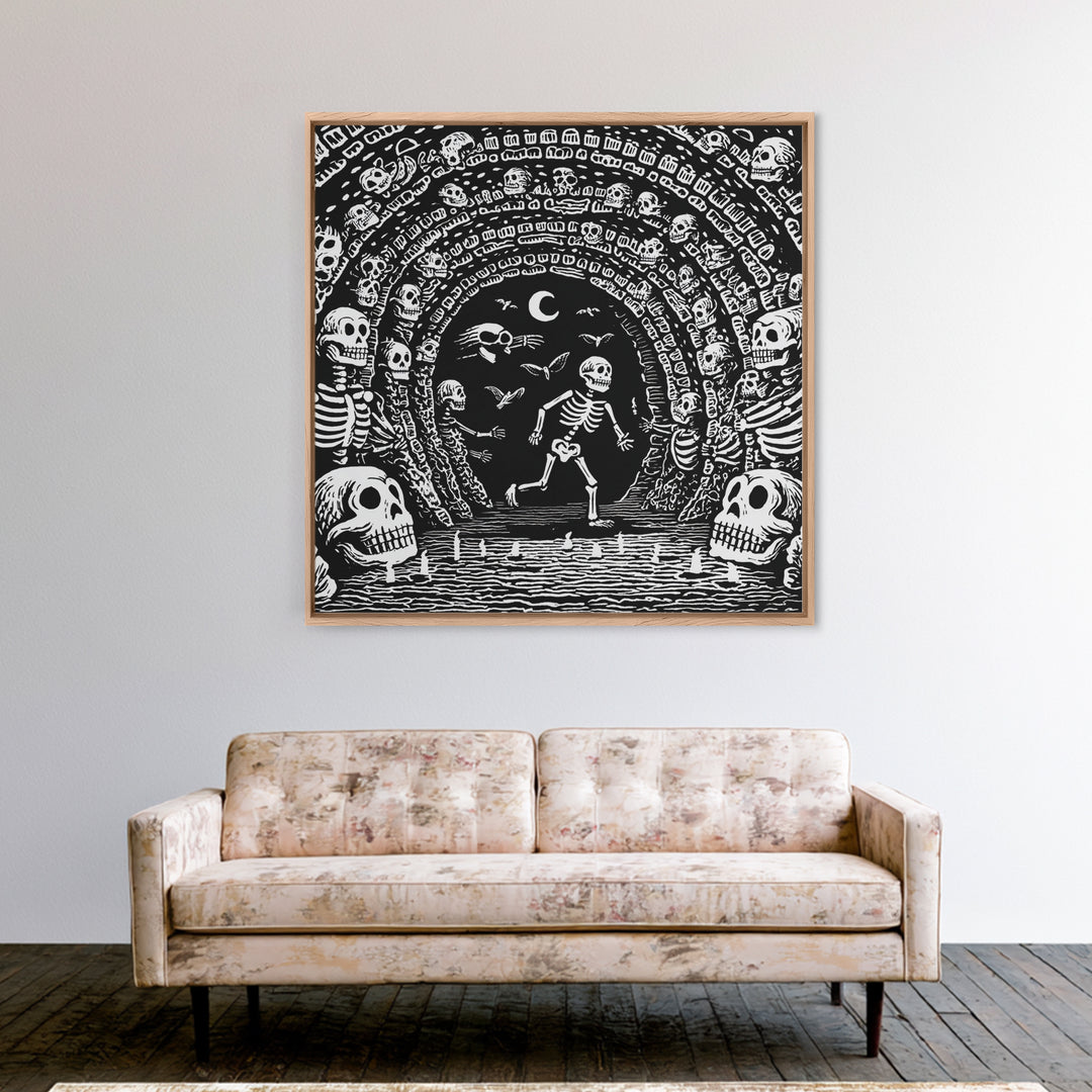 The Endless Catacombs, Macabre Folk Print Art, Square Wall Art, Macabre Wall Art, Framed Canvas Print, Halloween Wall Art