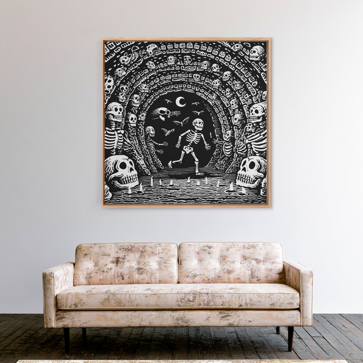 The Endless Catacombs, Macabre Folk Print Art, Square Wall Art, Macabre Wall Art, Framed Canvas Print, Halloween Wall Art