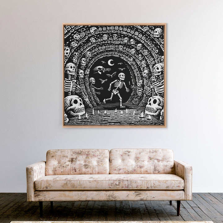The Endless Catacombs, Macabre Folk Print Art, Square Wall Art, Macabre Wall Art, Framed Canvas Print, Halloween Wall Art