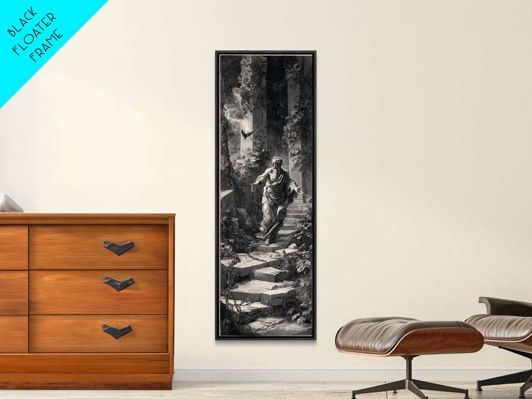The Overgrown Chapel, Architectural Etching Art, Tall Narrow Wall Art, Dark Halloween Decor, Framed Canvas Print