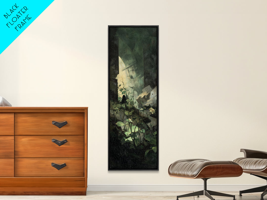 The Overgrown Chapel, Dark Symbolist Art, Tall Narrow Wall Art, Dark Halloween Decor, Canvas Print, Halloween Wall Art