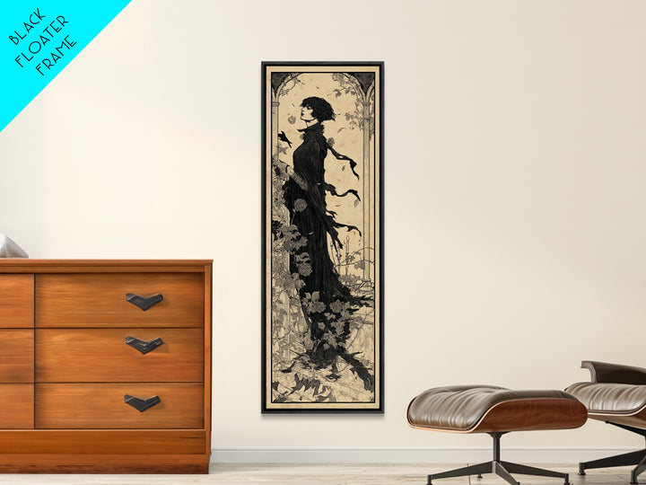 The Overgrown Chapel, Decadent Line Art, Tall Narrow Wall Art, Dark Fantasy Wall Art, Framed Canvas Print, Halloween Wall Art