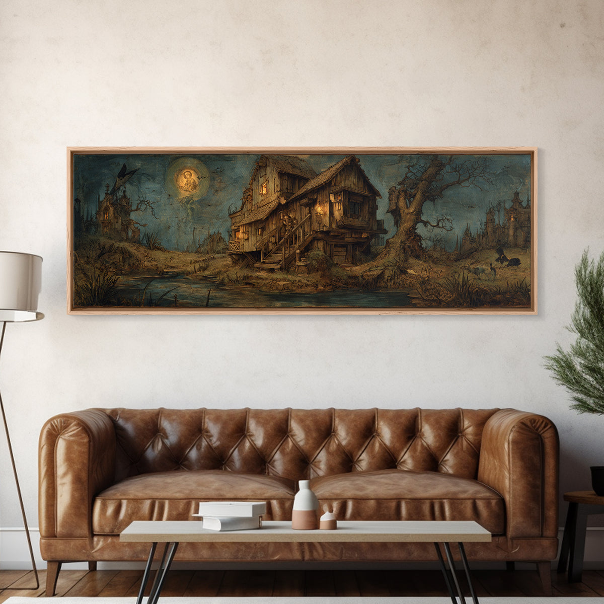 The Foggy Swamp Shack, Dark Renaissance Art, Extra Wide Wall Art, Dark Halloween Decor, Framed Canvas Print, Halloween Wall Art