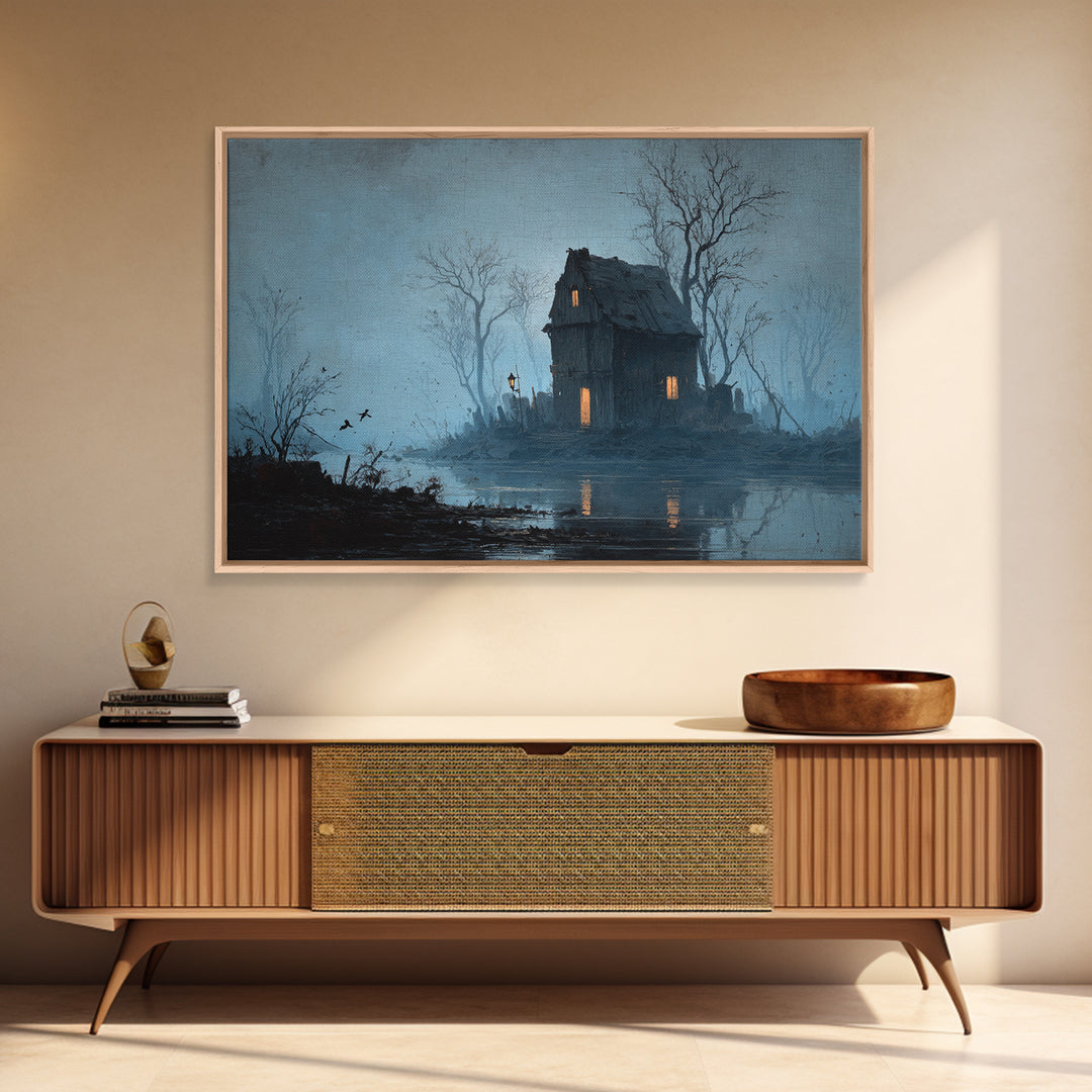 The Foggy Swamp Shack, Romantic Gothic Landscape, Landscape Wall Art, Gothic Horror Wall Art, Canvas Print, Halloween Wall Art