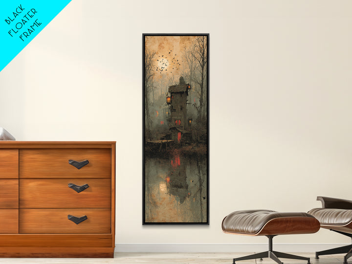 The Foggy Swamp Shack, Surreal Apocalyptic Art, Tall Narrow Wall Art, Gothic Horror Wall Art, Canvas Print, Halloween Wall Art