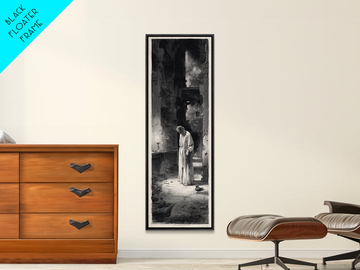 The Derelict Asylum, Gothic Engraving Art, Tall Narrow Wall Art, Dark Halloween Decor, Framed Canvas Print, Halloween Wall Art