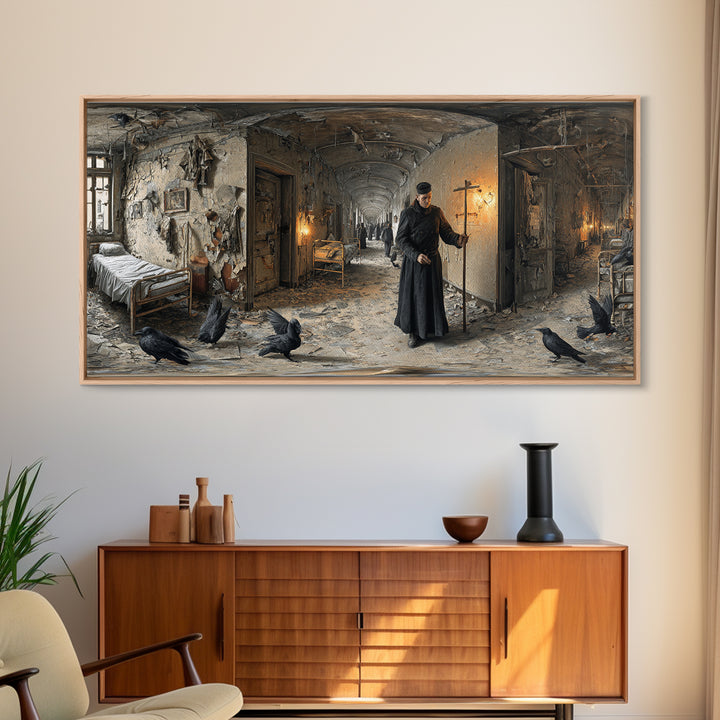 The Derelict Asylum, Northern Renaissance Horror, Wide Panoramic Art, Macabre Wall Art, Canvas Print, Halloween Wall Art