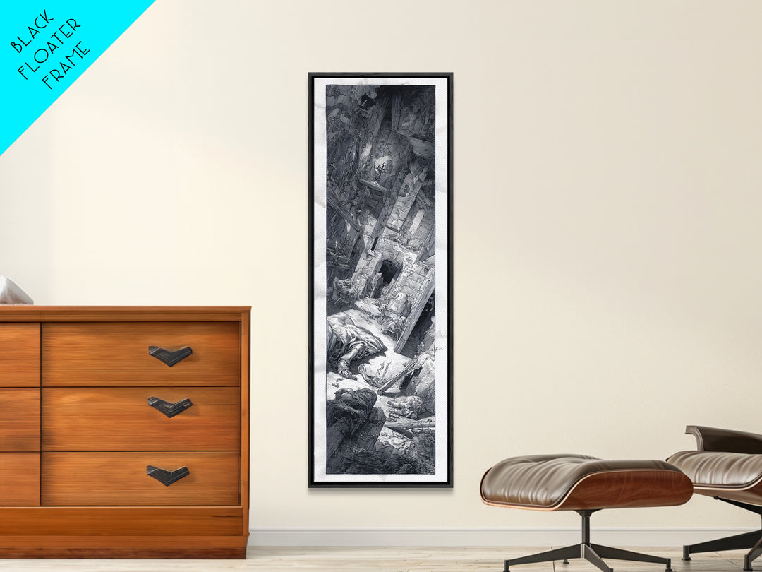 The Derelict Asylum, Renaissance Engraving Art, Tall Narrow Wall Art, Dark Halloween Decor, Framed Canvas Print, Halloween Wall Art