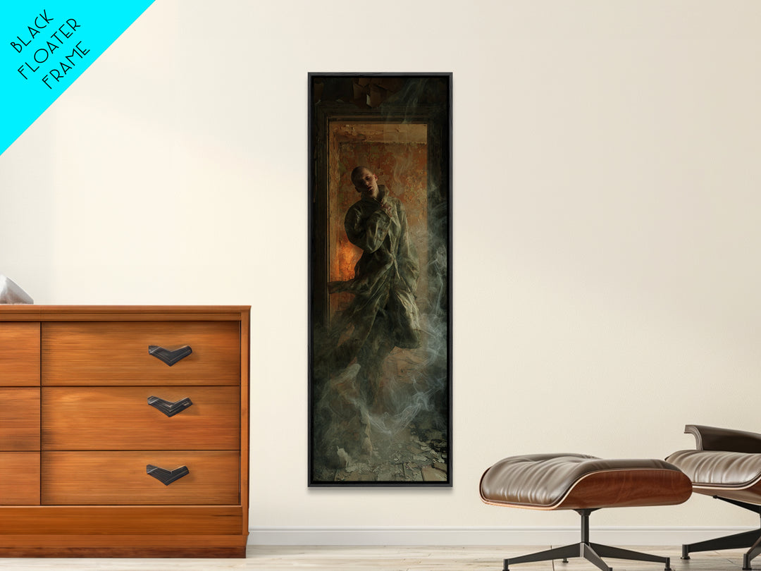 The Derelict Asylum, Visionary Gothic Art, Tall Narrow Wall Art, Dark Fantasy Wall Art, Framed Canvas Print, Halloween Wall Art